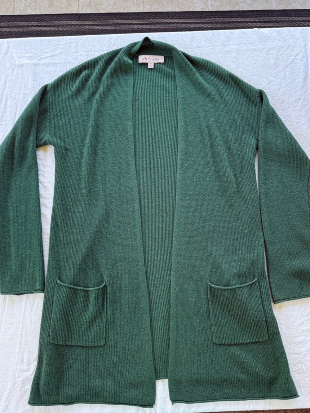 Philosophy Forest Green Open-Front Longline Cardigan
